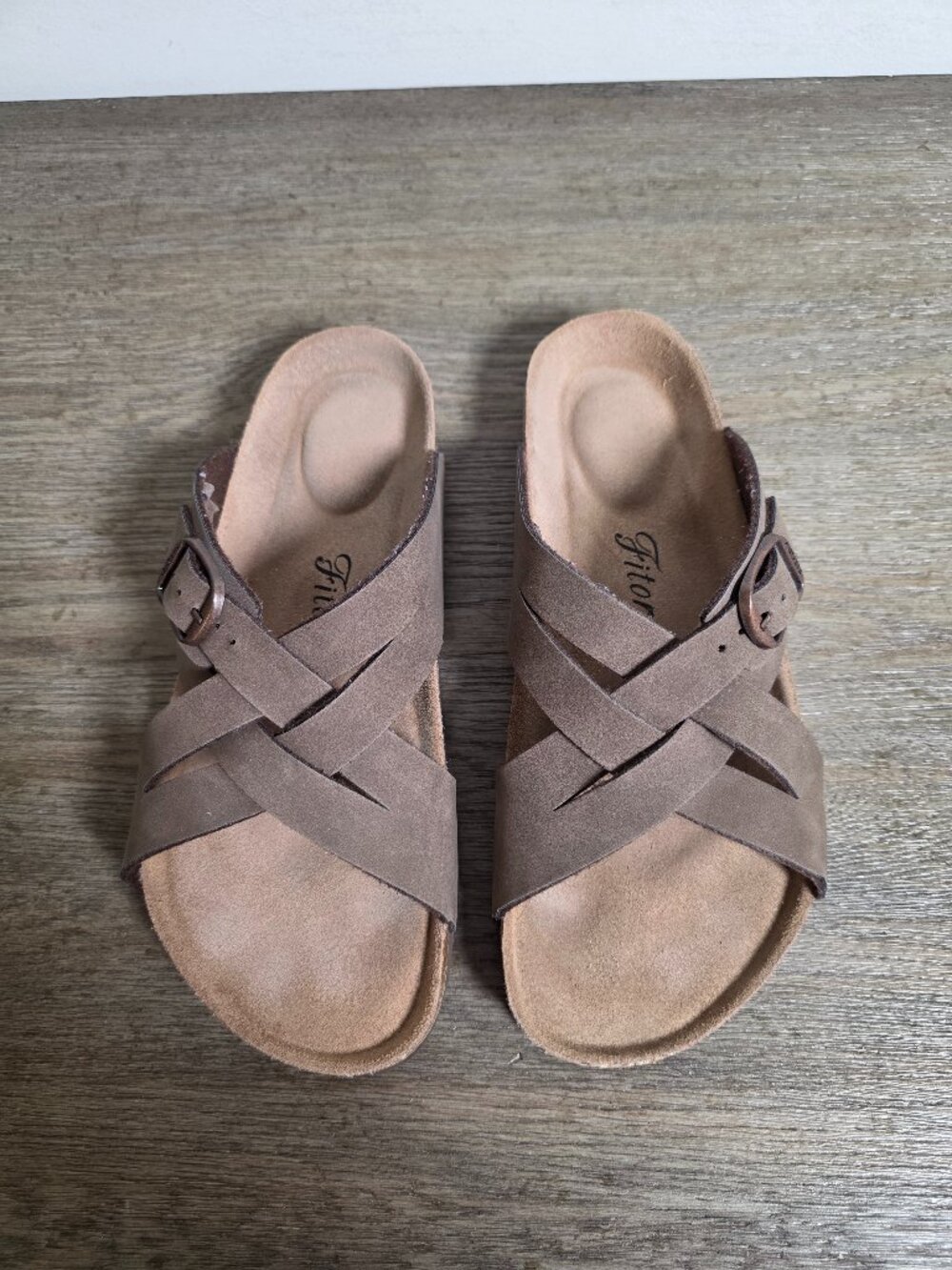 FITORY Women's Sandals Size 10 Crisscross Strap Brown Cork Footbed Summer Spring